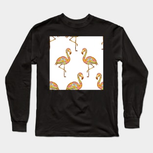 colorful, flamingo, glitter, gold, summer, pattern, funny, sunny Long Sleeve T-Shirt